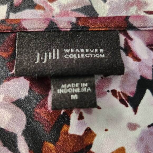 J. Jill Wearever Purple Brown Floral Long Sleeve Button Up Blouse Women's M - Picture 8 of 11